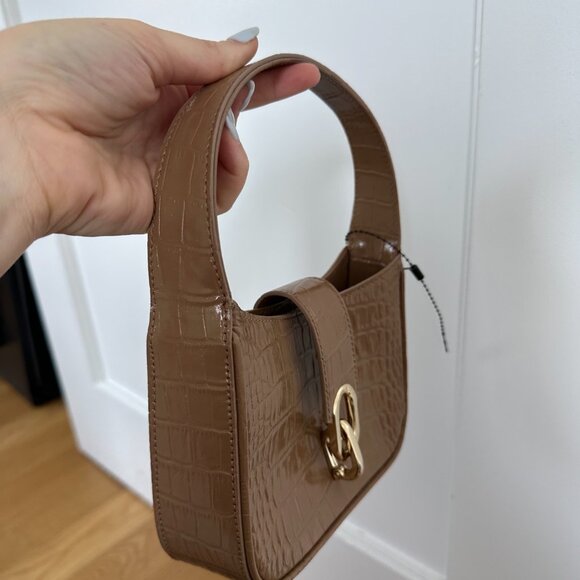 NWOT Anine Bing Mini Cleo Shoulder Bag Tan Croc-Embossed Leather Fold-over Flap - Picture 4 of 8